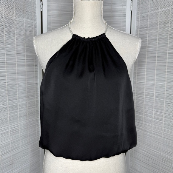 Cami NYC Silk Pearl Strap Halter Top Black Size M New with Tags - Picture 1 of 8